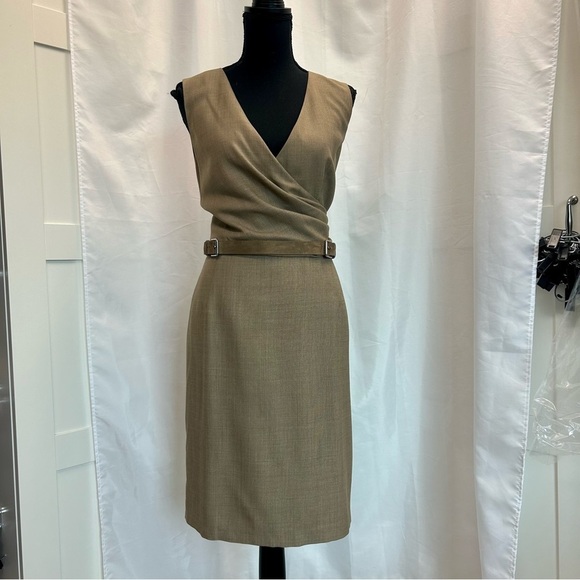 Ralph Lauren tan camel brown sleeveless wool cashmere belted midi dress Sz 10 - Picture 15 of 15